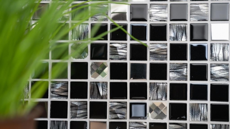 Piastrella di mosaico dipinta a mano Backsplash di piastrelle Acciaio inox traslucido nero Mosaico di vetro Acciaio cristallo nero Vetro MOS63-CM-426_m