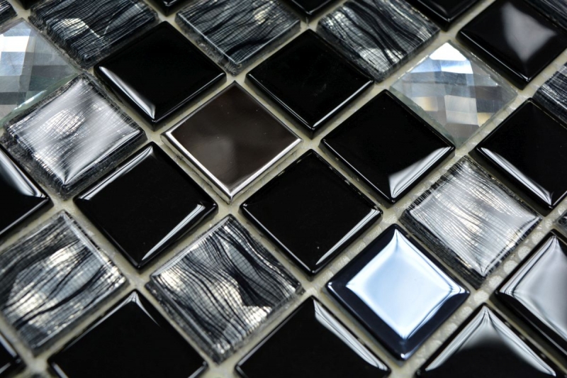 Piastrella di mosaico dipinta a mano Backsplash di piastrelle Acciaio inox traslucido nero Mosaico di vetro Acciaio cristallo nero Vetro MOS63-CM-426_m