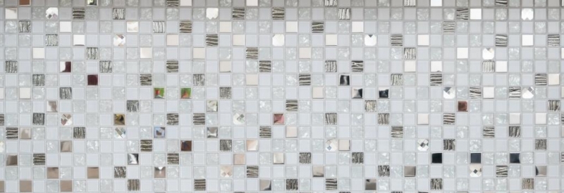 Piastrella di mosaico dipinta a mano Backsplash di piastrelle Acciaio inox traslucido bianco Mosaico di vetro Acciaio cristallo bianco Vetro MOS63-CM-424_m