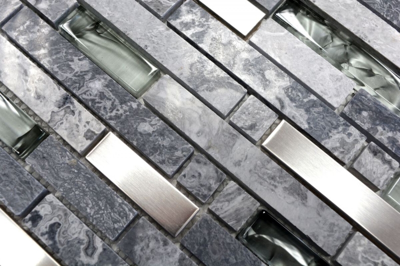 Handmuster Mosaikfliese Fliesenspiegel Transluzent Edelstahl grau Verbund Glasmosaik Crystal Stein Stahl grau MOS87-MV778_m