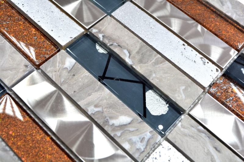 Handmuster Mosaikfliese Fliesenspiegel Transluzent Edelstahl grau Rechteck Glasmosaik Crystal Stein Stahl Resin grau MOS87-24X_m