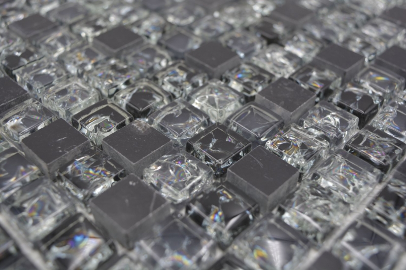 Handmuster Mosaikfliese Fliesenspiegel Transluzent schwarz Glasmosaik Crystal Stein schwarz MOS92-1028_m