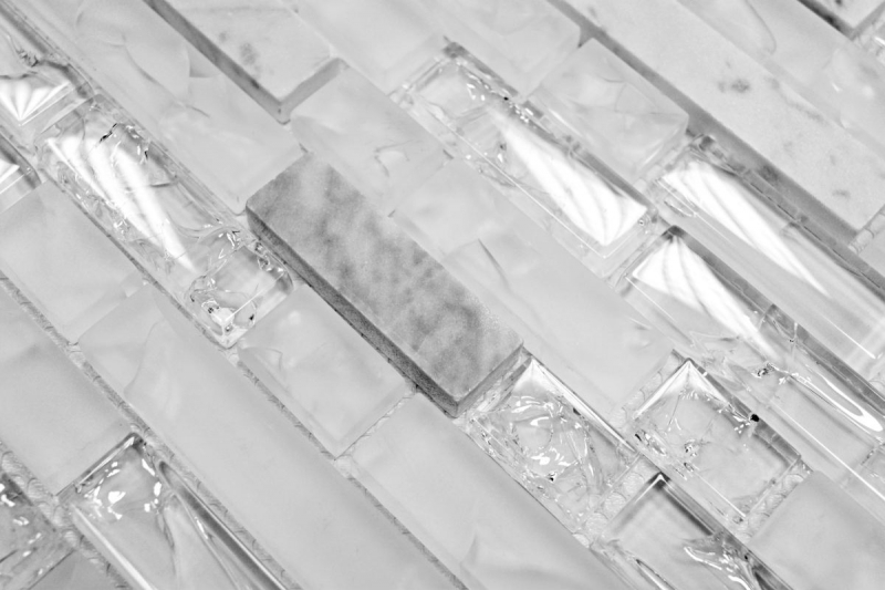 Handmuster Mosaikfliese Fliesenspiegel Transluzent weiß Verbund Glasmosaik Crystal Stein weiß MOS87-V1311_m