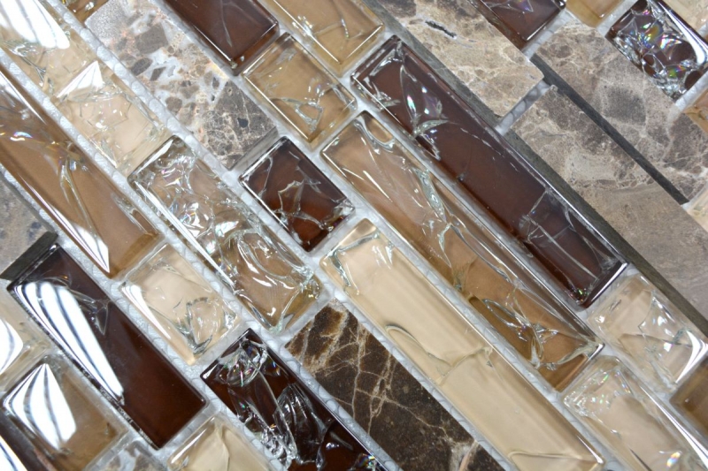 Échantillon manuel Carreau de mosaïque Translucide beige foncé Composé de mosaïque de verre Crystal Pierre emperador foncée MOS87-V1355_m