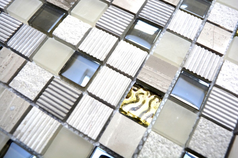 Hand-painted mosaic tile Tile backsplash Translucent light gray gold Glass mosaic Crystal stone EP light gray gold MOS83-HQ22_m