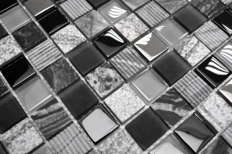 Échantillon manuel Carreau de mosaïque Translucide gris noir Mosaïque de verre Crystal Pierre EP gris noir argent MOS83-HQ24_m