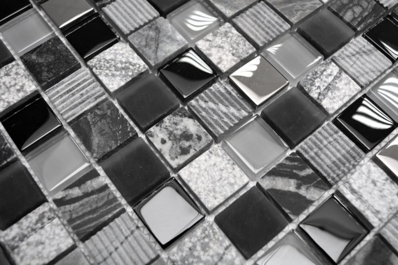 Piastrella di mosaico dipinta a mano Backsplash di piastrelle Traslucido grigio nero Mosaico di vetro Pietra di cristallo EP grigio nero argento MOS83-HQ24_m