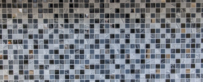 Piastrella di mosaico dipinta a mano Backsplash di piastrelle Traslucido grigio nero Mosaico di vetro Pietra di cristallo EP grigio nero argento MOS83-HQ24_m