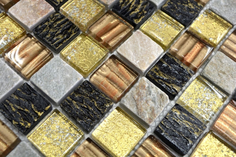 Handmuster Mosaikfliese Fliesenspiegel Transluzent gold braun Glasmosaik Crystal Stein gold braun Struktur MOS83-CR17_m