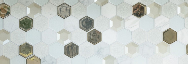 Handmuster Mosaikfliese Fliesenspiegel Transluzent weiß Hexagon Glasmosaik Crystal Stein 3D weiß MOS11E-66_m