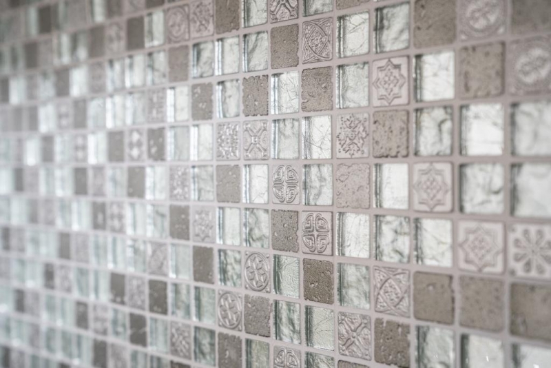 Kunststein Rustikal Mosaikfliese Glasmosaik Resin silber grau anthrazit Struktur Küchenrückwand Fliesenspiegel Bad - MOS83-CB33