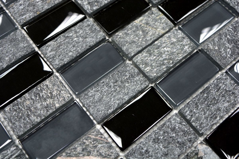 Piastrella di mosaico dipinta a mano Backsplash di piastrelle Traslucido grigio nero Rettangolo Mosaico di vetro Pietra di cristallo grigio nero MOS87-1303_m