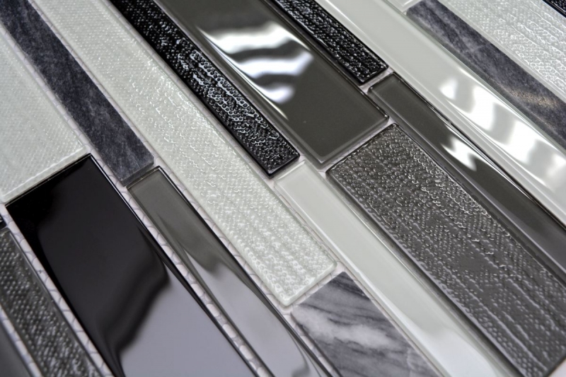 Handmuster Mosaikfliese Fliesenspiegel Transluzent grau schwarz Verbund Glasmosaik Crystal Stein klar grau schwarz MOS67-GV34_m