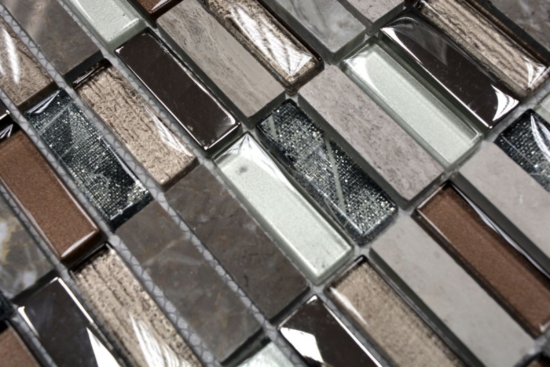 Piastrella di mosaico dipinta a mano Rivestimento traslucido marrone chiaro grigio argento Rettangolo Mosaico di vetro Pietra di cristallo marrone chiaro MOS87-SM68_m