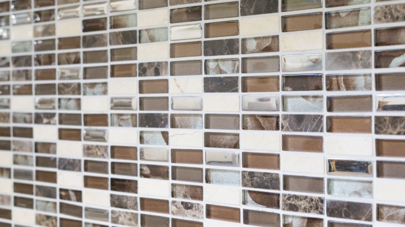 Hand-painted mosaic tile Tile backsplash Translucent brown silver Rectangle Glass mosaic Crystal stone brown MOS87-SM78_m