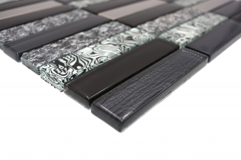 Piastrella di mosaico dipinta a mano Backsplash di piastrelle Traslucido grigio argento nero Rettangolo Mosaico di vetro Pietra di cristallo nero MOS87-88X_m