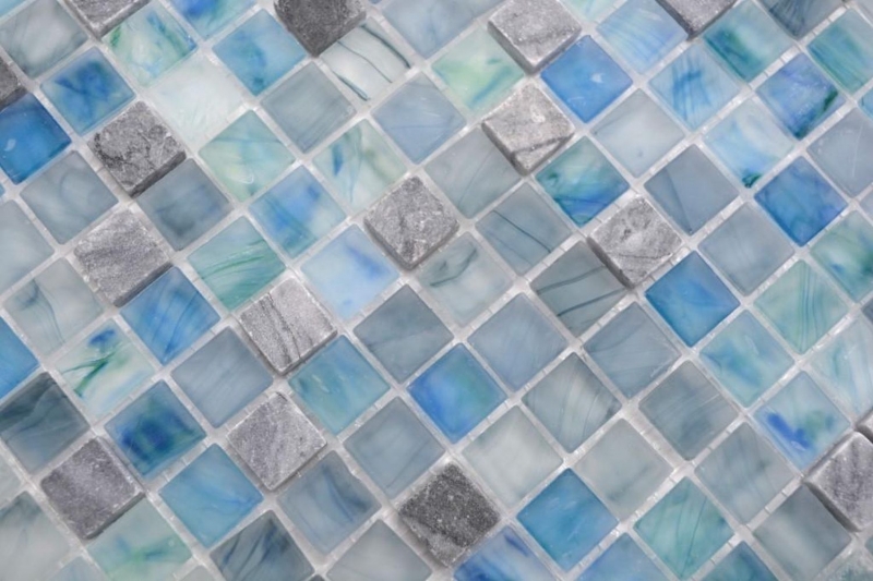 Hand-painted mosaic tile Tile backsplash Translucent green-blue Glass mosaic Crystal stone Cream green-blue MOS92-XCR1501_m