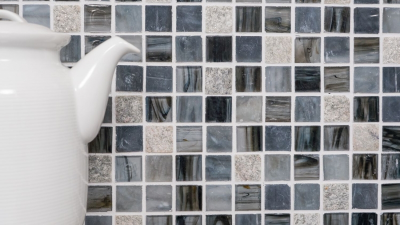 Piastrella di mosaico campione a mano Backsplash di piastrelle Grigio traslucido-nero Mosaico di vetro Pietra di cristallo Crema grigio-nero MOS94-2507_m