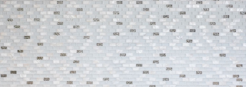 Piastrella di mosaico decorata a mano Backsplash di piastrelle Bianco traslucido Brick Mosaico di vetro Pietra di cristallo Shell white MOS87-B01S_m