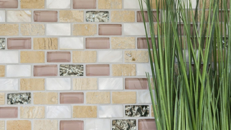 Motif manuel Carreau de mosaïque Translucide beige Brick Mosaïque de verre Crystal Pierre coquillage beige MOS87-B05S_m