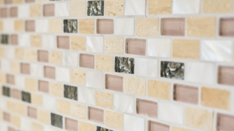 Handmuster Mosaikfliese Fliesenspiegel Transluzent beige Brick Glasmosaik Crystal Stein Muschel beige MOS87-B05S_m