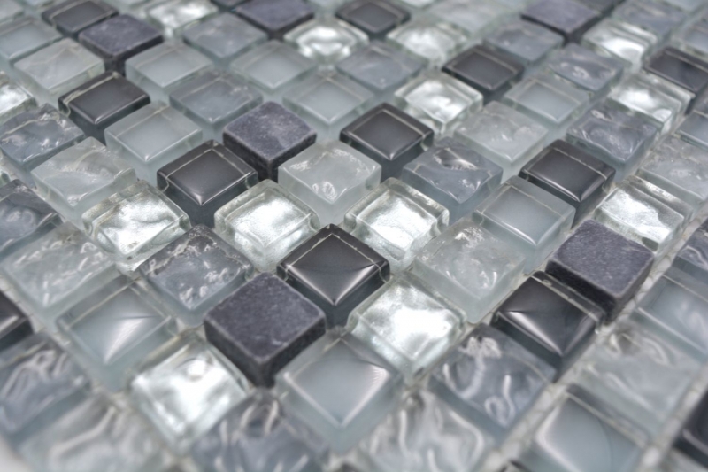 Handmuster Mosaikfliese Transluzent klar grau silber Glasmosaik Crystal Stein klar grau silber MOS92-0208_m