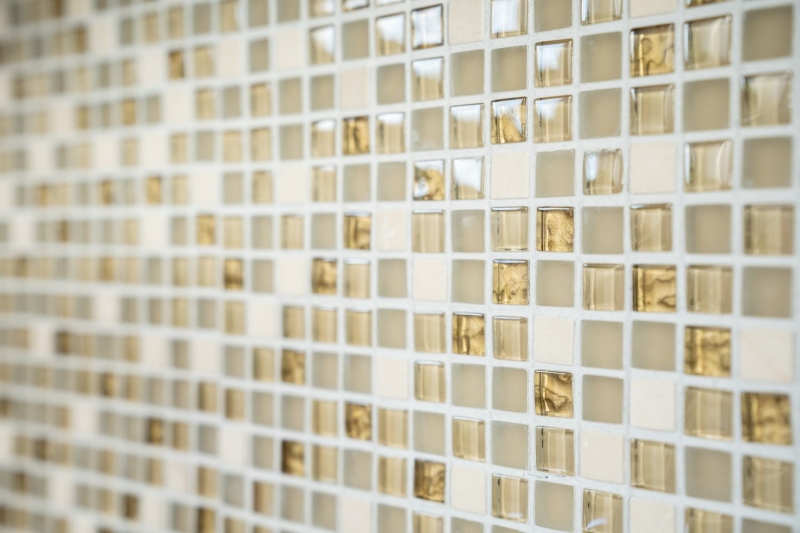 Piastrella di mosaico dipinta a mano Backsplash di piastrelle Traslucido oro bianco Mosaico di vetro Pietra di cristallo oro bianco opaco MOS92-1201_m