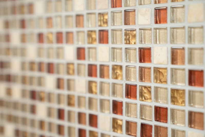 Hand-painted mosaic tile Tile backsplash Translucent ochre gold Glass mosaic Crystal stone ochre gold MOS92-1205_m
