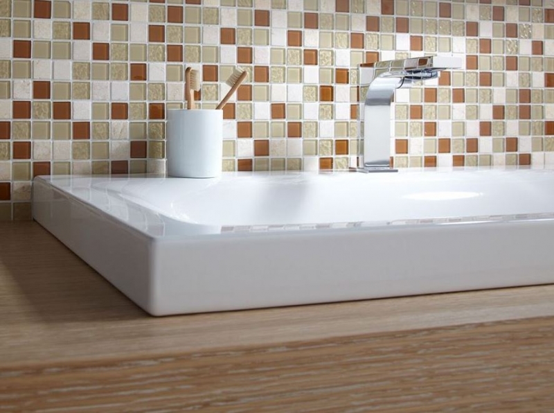 Handmuster Mosaikfliese Fliesenspiegel Transluzent beige Glasmosaik Crystal Stein beige MOS62-1204-GN_m