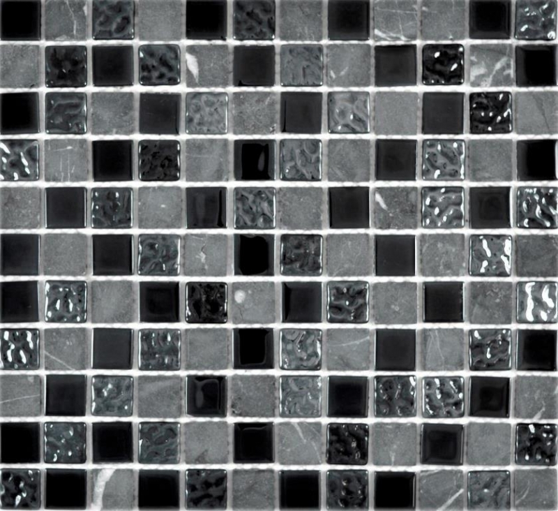 Handmuster Mosaikfliese Fliesenspiegel Transluzent grau schwarz Glasmosaik Crystal Stein grau schwarz MOS62-0302-GN_m