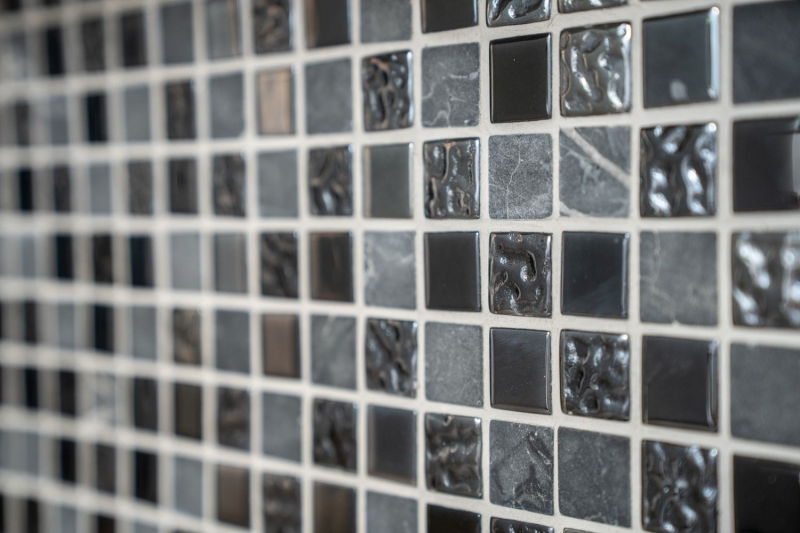 Piastrella di mosaico dipinta a mano Backsplash di piastrelle Traslucido grigio nero Mosaico di vetro Pietra di cristallo grigio nero MOS62-0302-GN_m