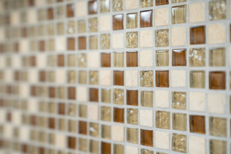 Handmuster Mosaikfliese Fliesenspiegel Transluzent beige Glasmosaik Crystal Stein beige MOS92-1204_m