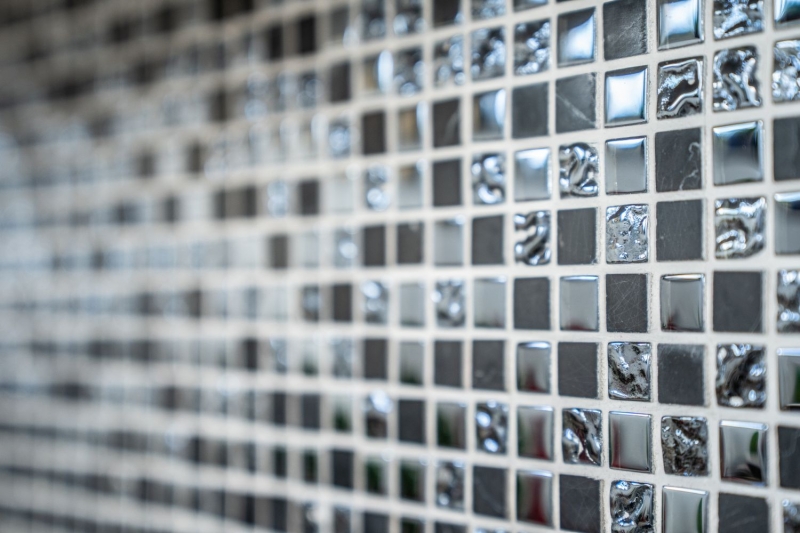 Hand-painted mosaic tile Tile backsplash Translucent gray black Glass mosaic Crystal stone gray black MOS92-0302_m