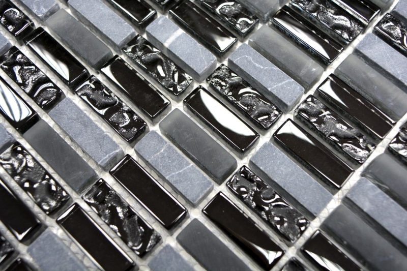 Piastrella di mosaico dipinta a mano Backsplash di piastrelle Tondini grigio traslucido Mosaico di vetro Pietra di cristallo grigio nero opaco MOS87-1403_m