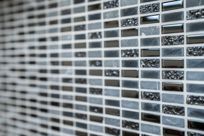 Piastrella di mosaico dipinta a mano Backsplash di piastrelle Tondini grigio traslucido Mosaico di vetro Pietra di cristallo grigio nero opaco MOS87-1403_m