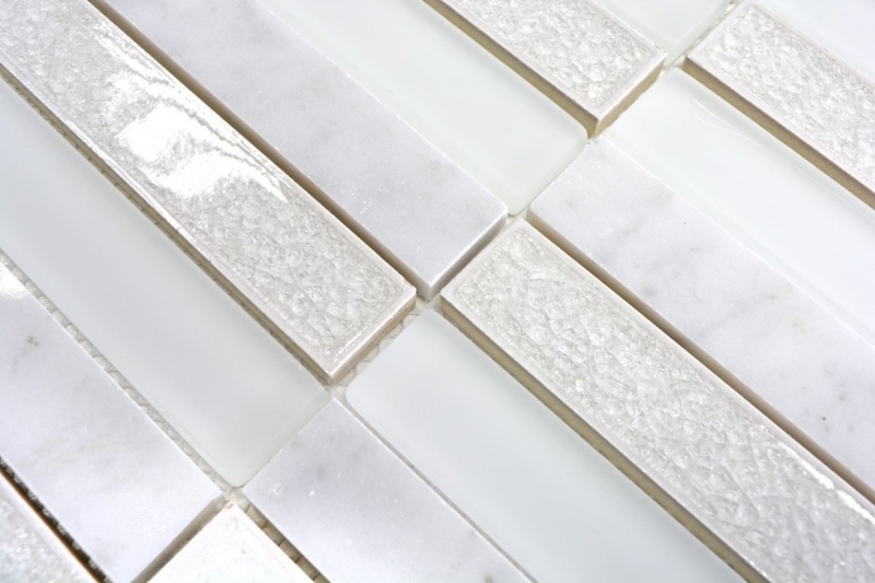 Échantillon manuel Carreau de mosaïque Céramique translucide blanc Rectangle Mosaïque de verre Crystal Pierre Céramique blanc arctique MOS40-ICE150_m