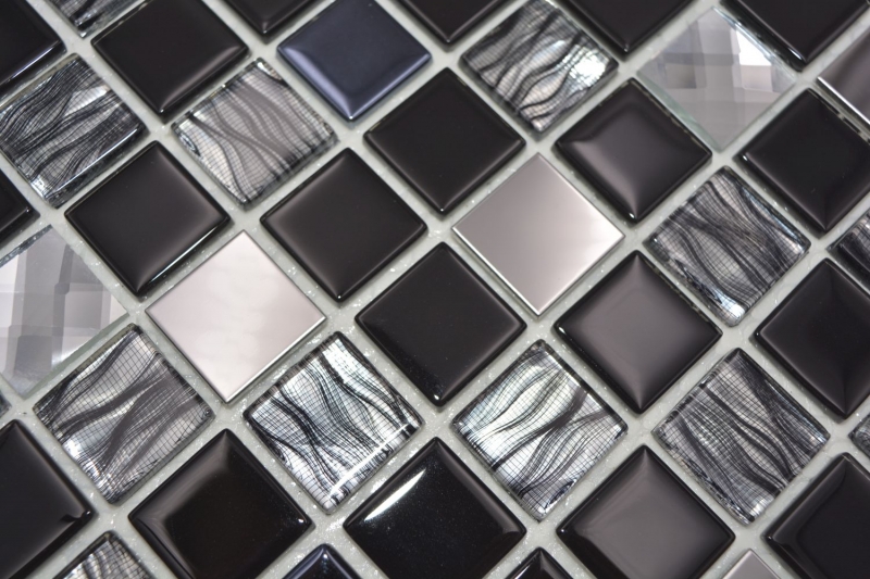 Hand pattern mosaic tile Tile mirror self-adhesive Translucent stainless steel black Glass mosaic Crystal steel black Glass MOS200-4CM26_m