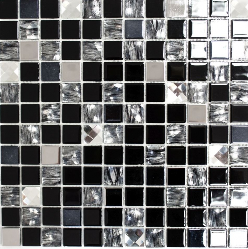 Piastrella di mosaico a mano Piastrella specchio autoadesivo Acciaio inox traslucido nero Mosaico di vetro Acciaio cristallo nero Vetro MOS200-4CM26_m