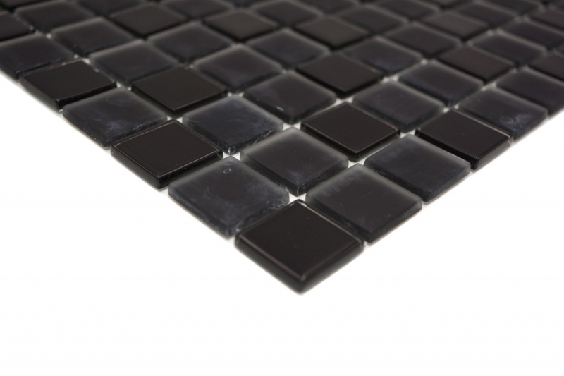 Échantillon manuel Carreau de mosaïque autocollant Translucide noir Mosaïque de verre Crystal noir mat MOS200-4CM22_m