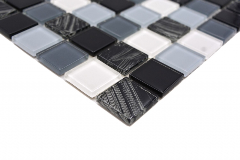 Mosaico a mano Piastrella backsplash autoadesivo Traslucido bianco grigio nero Mosaico di vetro Cristallo grigio nero bianco pulire MOS200-4CM28_m