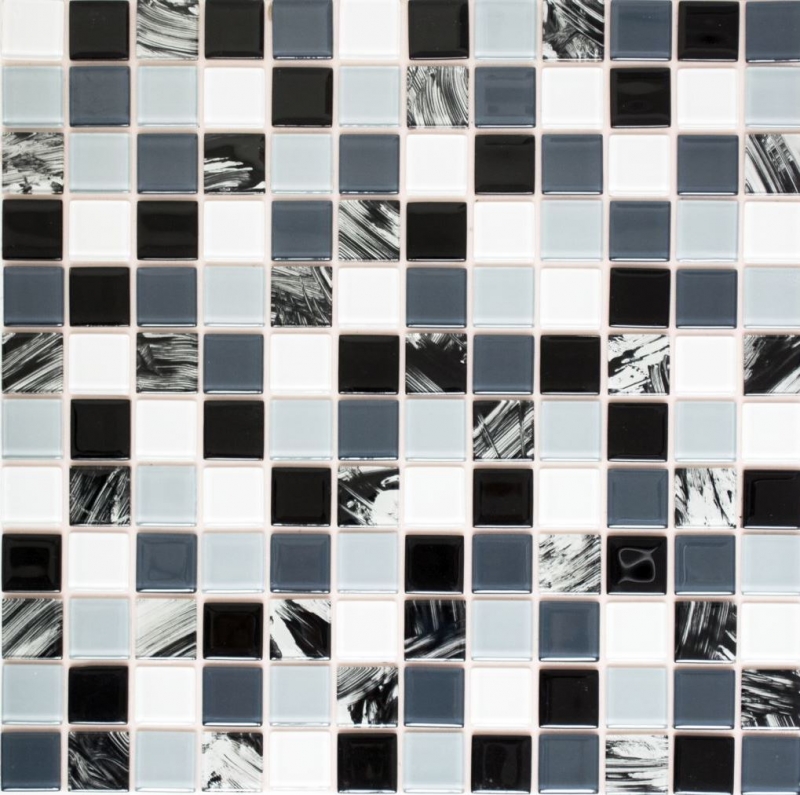 échantillon manuel carreau de mosaïque autocollant translucide blanc gris noir mosaïque de verre Crystal gris noir blanc essuyé MOS200-4CM28_m