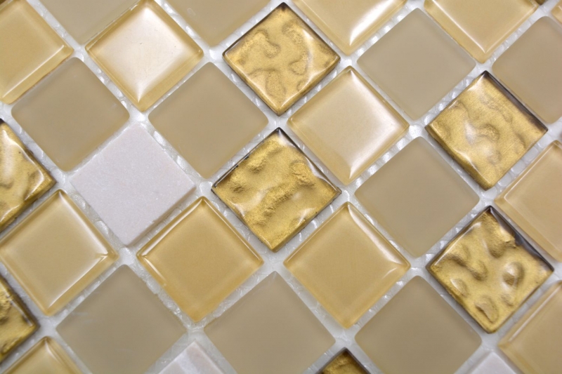 Handmuster Mosaikfliese Fliesenspiegel selbstklebend Transluzent Stein weiß gold Glasmosaik Crystal Stein weiß matt gold MOS200-4M362_m
