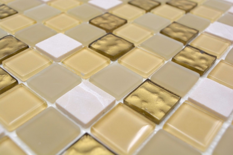 Hand sample mosaic tile Tile backsplash self-adhesive Translucent stone white gold Glass mosaic Crystal stone white matt gold MOS200-4M362_m