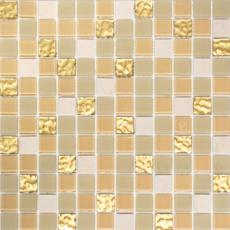Handmuster Mosaikfliese Fliesenspiegel selbstklebend Transluzent Stein weiß gold Glasmosaik Crystal Stein weiß matt gold MOS200-4M362_m