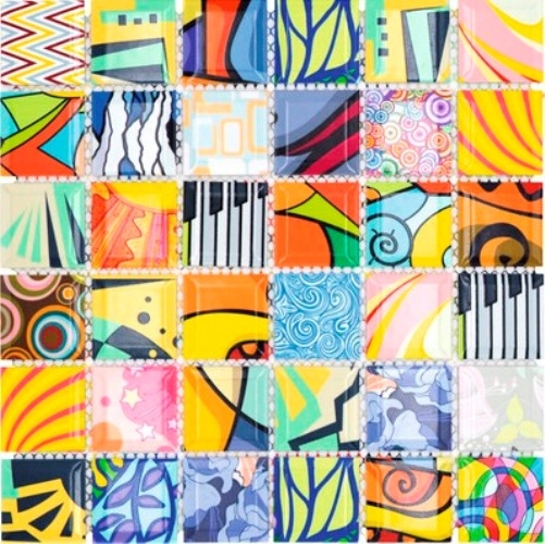Échantillon manuel de carreaux de mosaïque colorés de style rétro POP UP ART Design revêtement mural MOS14-1605_m