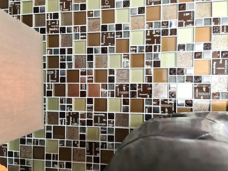 Motif main Mosaïque transparente Crystal Mosaïque de verre argentée brune mur carrelage cuisine douche salle de bain MOS88-1317_m
