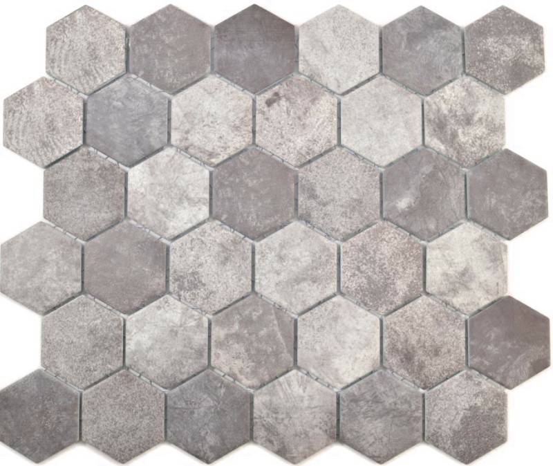 Handmuster Keramik Mosaik Hexagon Zement dunkelgrau Mosaikfliese Wand Fliesenspiegel Küche Bad MOS11H-0026_m