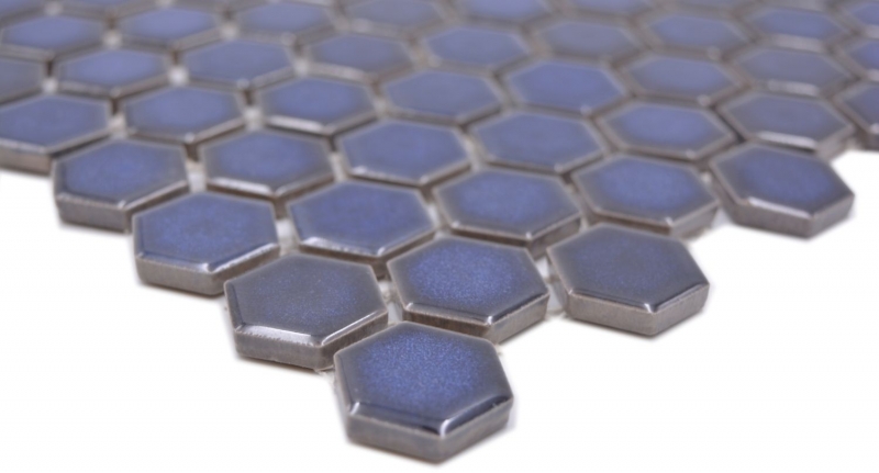 Hand-patterned ceramic mosaic hexagon cobalt blue glossy mosaic tile wall tile backsplash kitchen bathroom MOS11H-0444_m