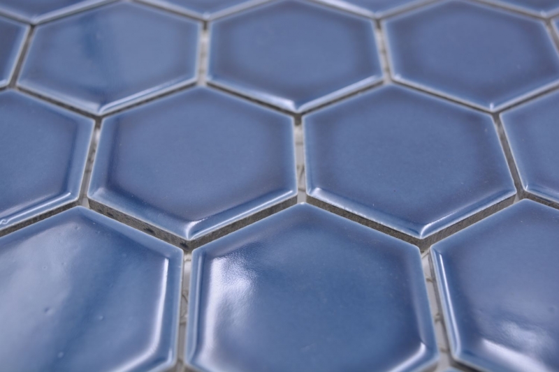 Handmuster Keramik Mosaik Hexagon blaugrün glänzend Mosaikfliese Wand Fliesenspiegel Küche Bad MOS11H-0504_m