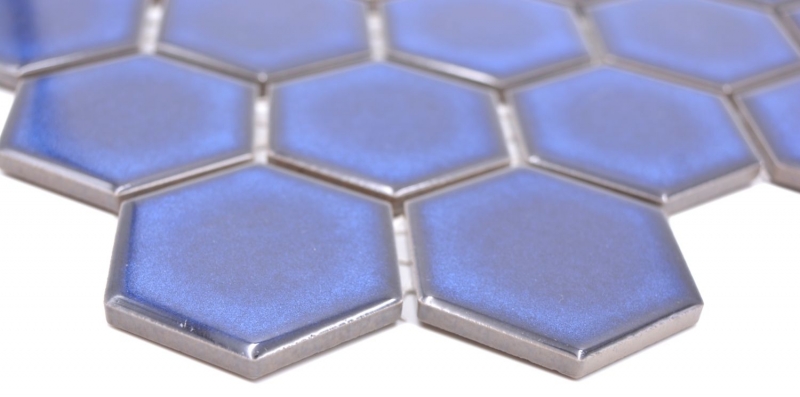 Mano modello mosaico ceramico esagono blu cobalto lucido mosaico piastrelle parete backsplash cucina bagno MOS11H-4501_m